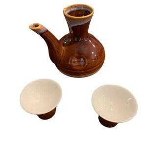 Vintage Funky Boho Japanese Tea Set Pot & 2 Cups Yunomi